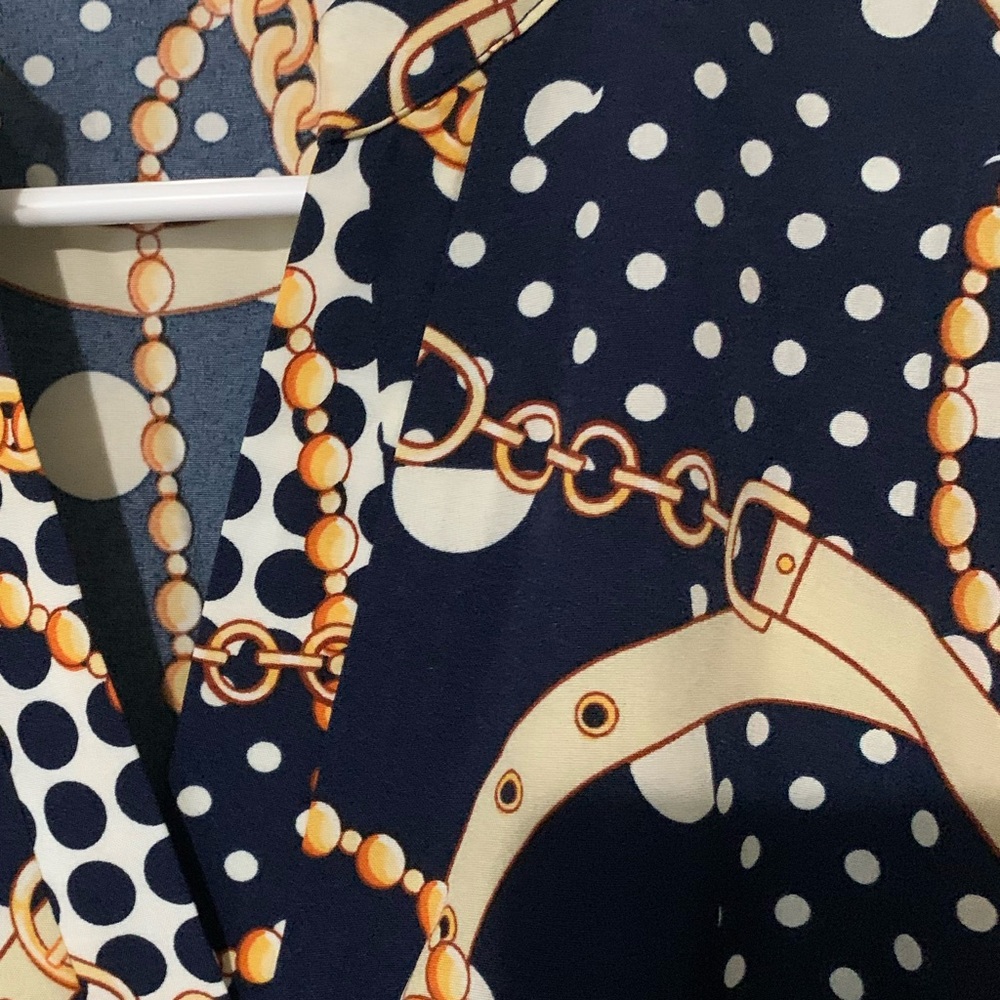 SHEIN Navy and Gold Chain Print Blouse - Picture 3 of 4